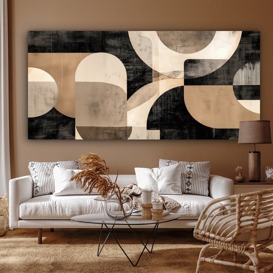Tableau sur toile 200x100 cm - Décoration murale exclusive Abstrait - Formes - Moderne - Beige - Décoration murale salon - Décoration chambre - Accessoires chambre - Peintures sur toile