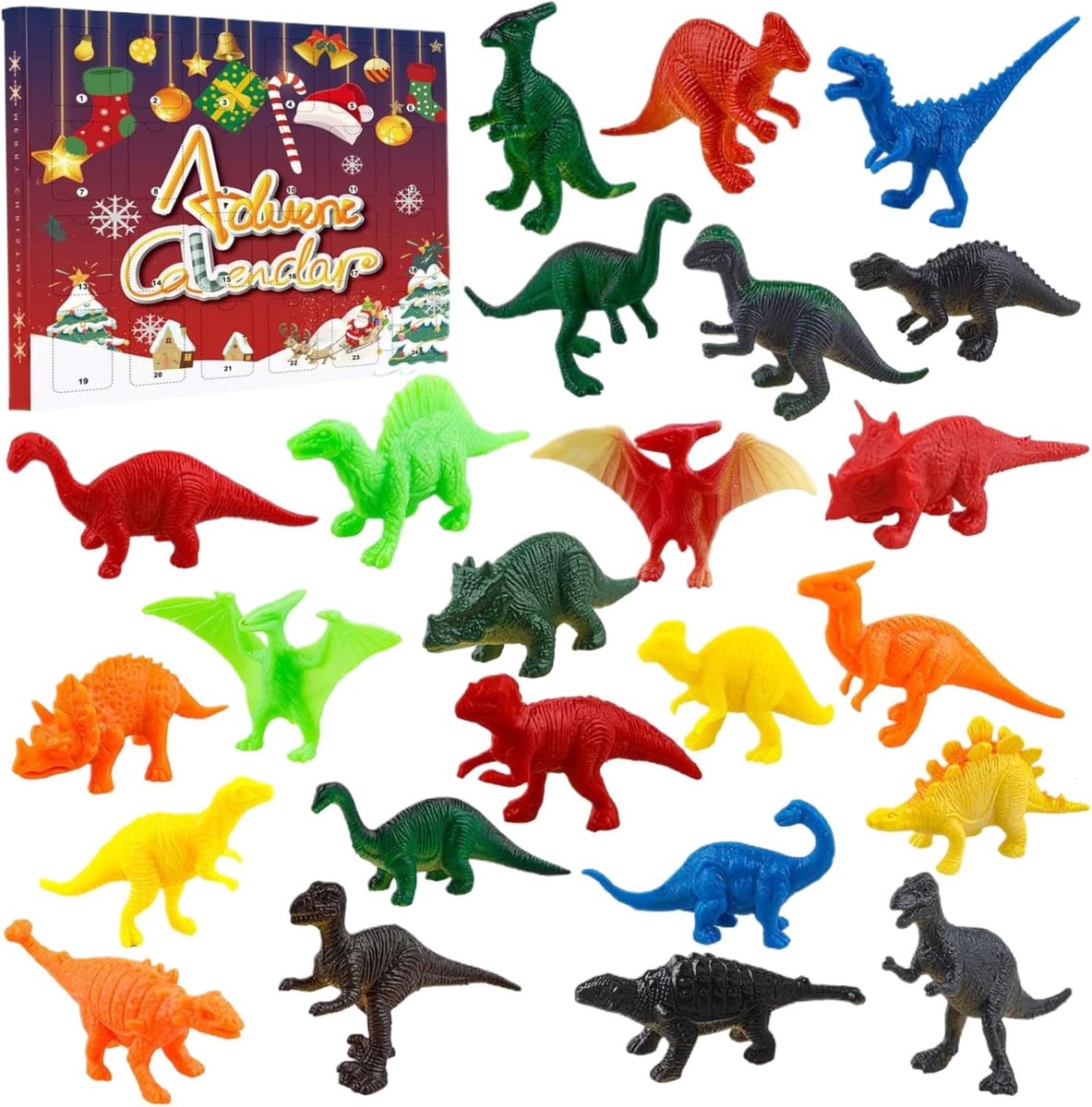 Adventskalender 2025，Dinosaurus Adventskalender voor kinderen 2025- 24-delige kerstaftelkalender in een zachte plastic afscheurdoos voor kinderfeestjes.