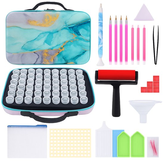 BOTC Diamond Painting Opbergdoos - 70 Potjes - Sorteerdoos set Incl. Toolkit: Tasje, Stickers, Diamond Painting Pennen, Wax en veel meer - Groen