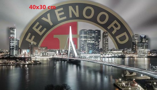 Feyenoord Skyline Rotterdam Groot Wandbord van metaal, Maat: 40x30 cm - METALEN-WANDBORD - MUURPLAAT - VINTAGE - RETRO - HORECA- BORD-WANDDECORATIE -TEKSTBORD - DECORATIEBORD - RECLAMEPLAAT - WANDPLAAT - NOSTALGIE -CAFE- BAR -MANCAVE- KROEG- MAN CAVE