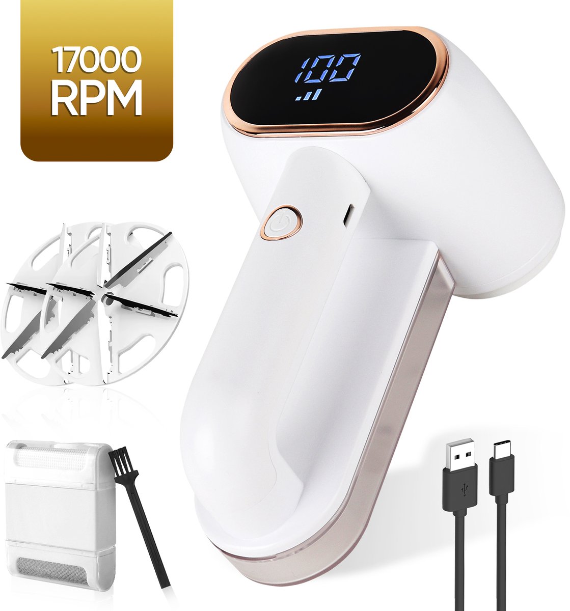 MostEssential Premium Elektrische Pluizenverwijderaar LR218 – Pluizentondeuse - USB-C Snellaadfunctie - Draadloos - 2000 mAh Batterij - 17.000 RPM - DOUBLE Blade Edition