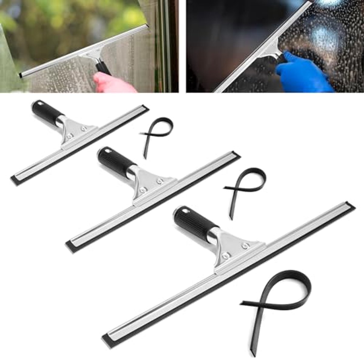 Professionele raamwisser 3 stuks - Roestvrij staal voor glas, spiegels en tegels