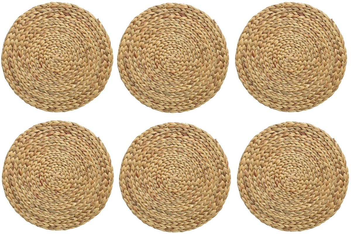Decoris Placemat - 6x - naturel bruin - D35 cm - rotan gevlochten - rond - onderlegger - tafeldecoratie