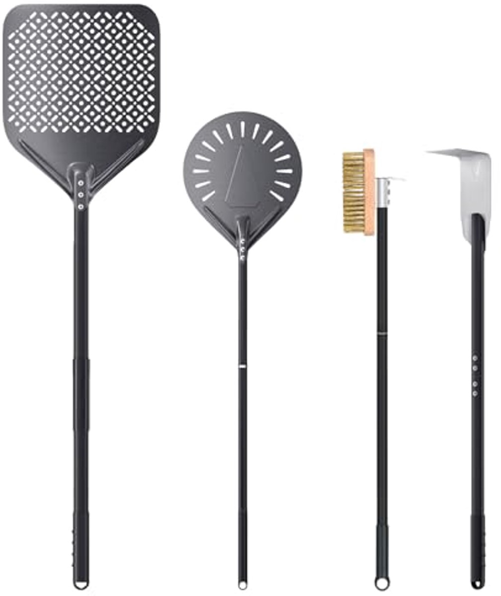 Set van 4 rechthoekige pizzaschoppen en accessoires voor pizzaoven