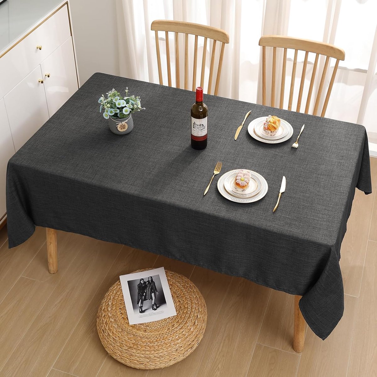Candala Rond Tafelkleed – 140 x 180 cm – Linnen – Grijs