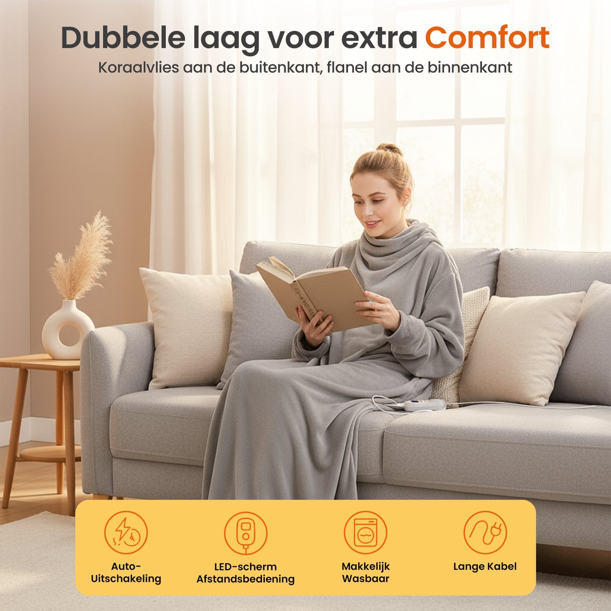 Goliving Elektrische Deken met Mouwen 160W Grijs - afbeelding 2