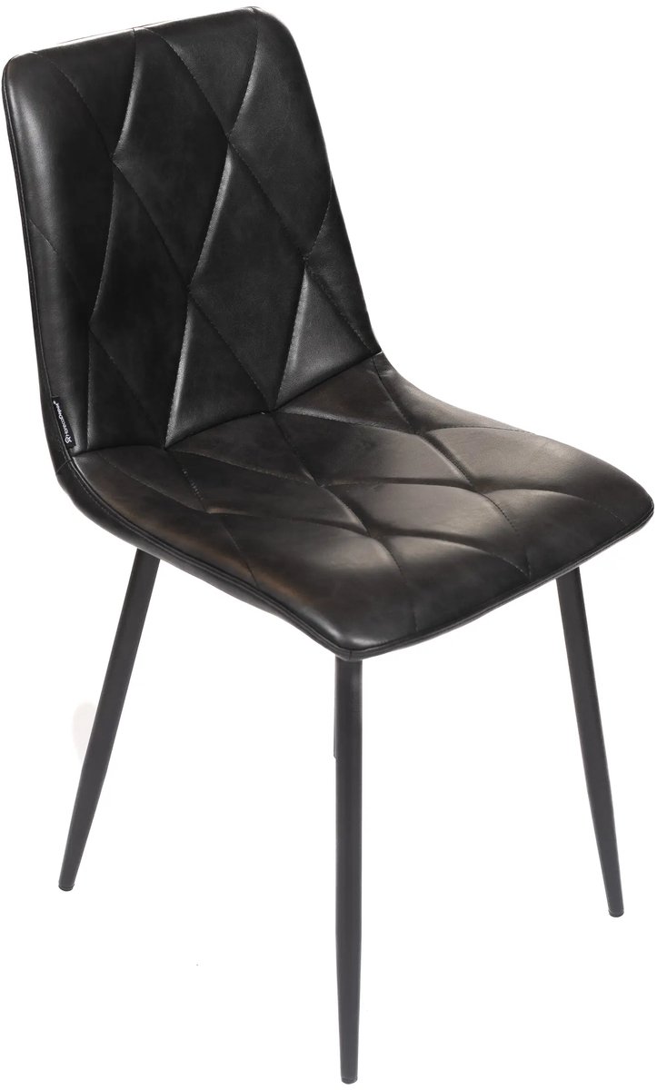 DepotHome - Roma Donker Grijs - Set van 4 stoelen - PU Leder - Kunstleder - Zwarte metalen poten - kuipstoelen - geruit - gestikt