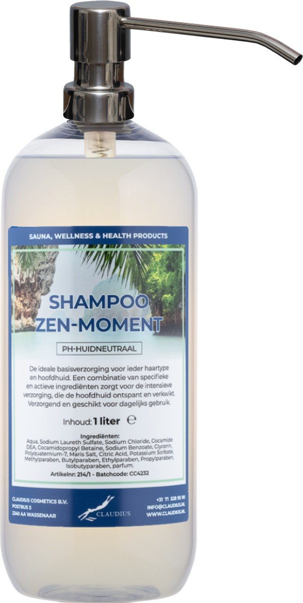 Shampoo Zen Moment - 1 liter (transparant) met zilveren pomp - Haarverzorging