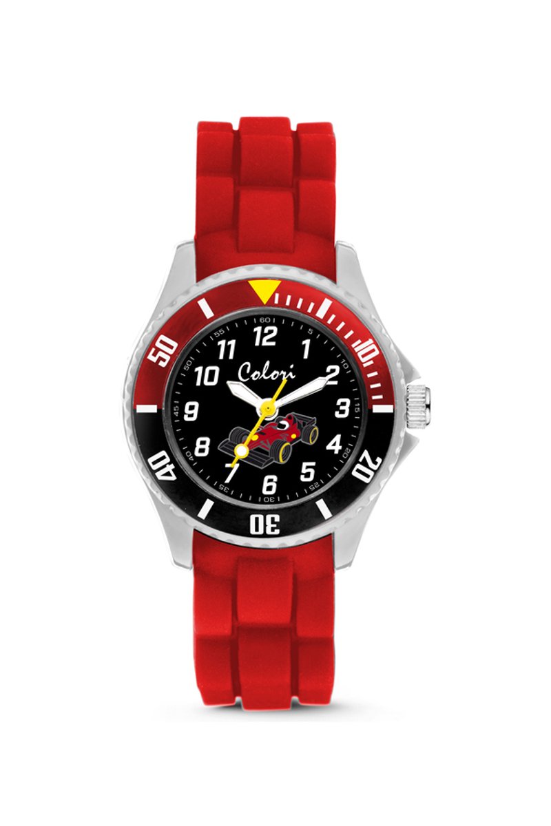 Colori Kidz 5-CLK134 Kinderhorloge - Siliconen Band - Ø 30 mm - F1 Racewagen - Rood