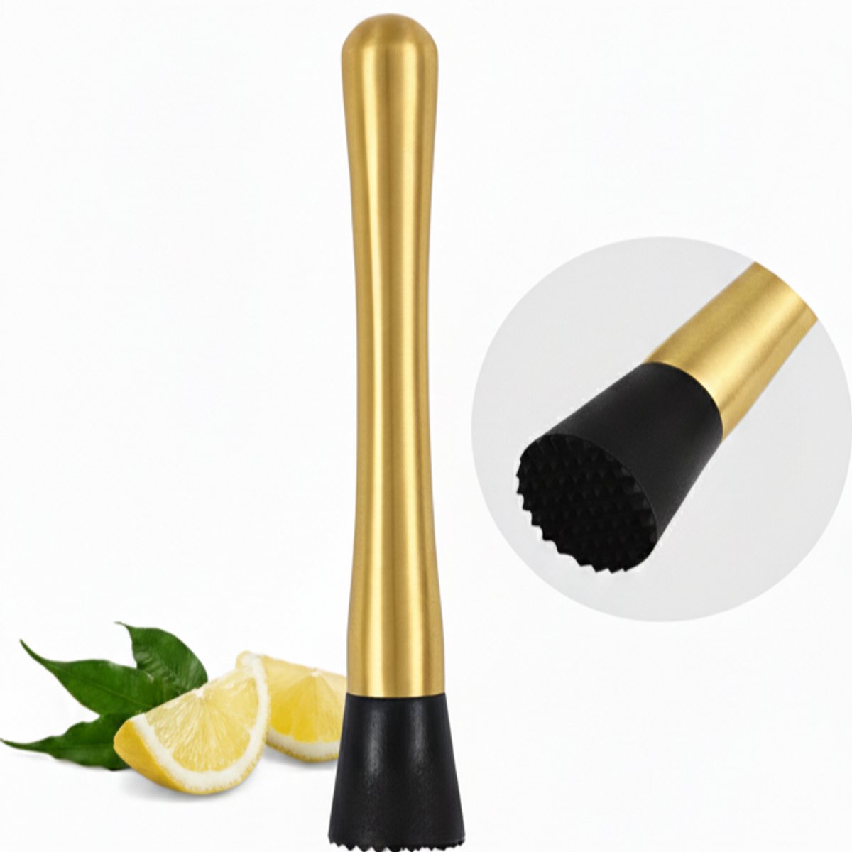 Cocora Cocktail Stamper - Muddler - Extra Grip - RVS - 21 x 3 x 3 cm - Goud