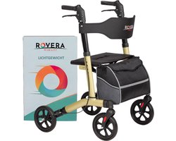 Rovera Mobility® Rollator Easy Lichtgewicht - Lichtgewicht en Opvouwbaar - Brede Gewatteerde Rugsteun en Zitting - Incl. Luxe, Rollatortas - voor Binnen en Buiten - Champagne