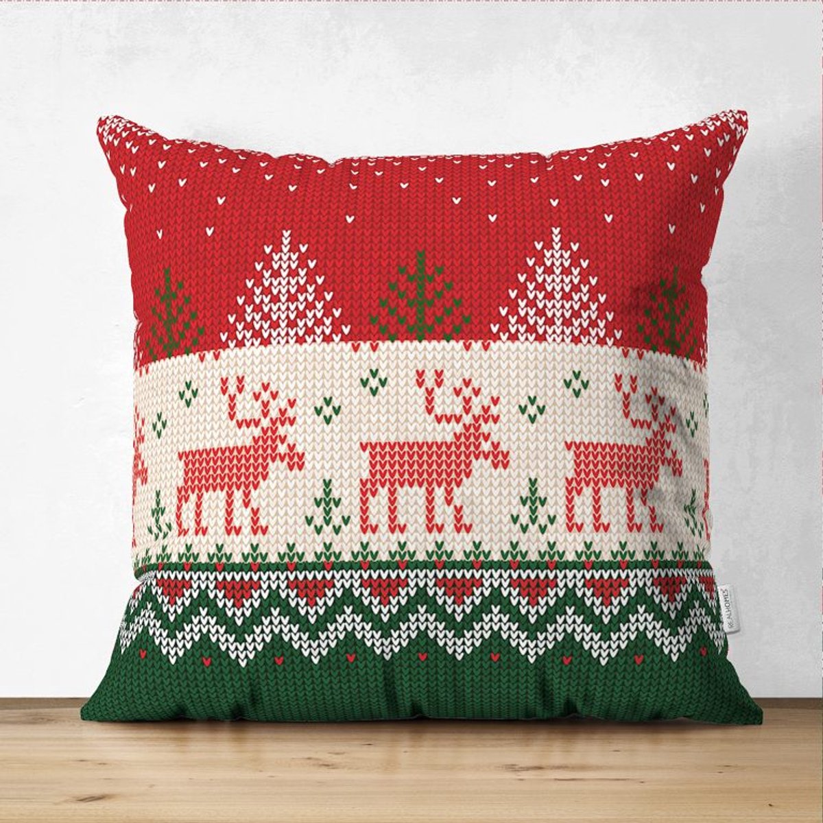 De Groen Home Sierkussen Velvet - 45x45 cm - Kerst rendieren - Christmas reindeers - Inclusief binnenkussen Rood