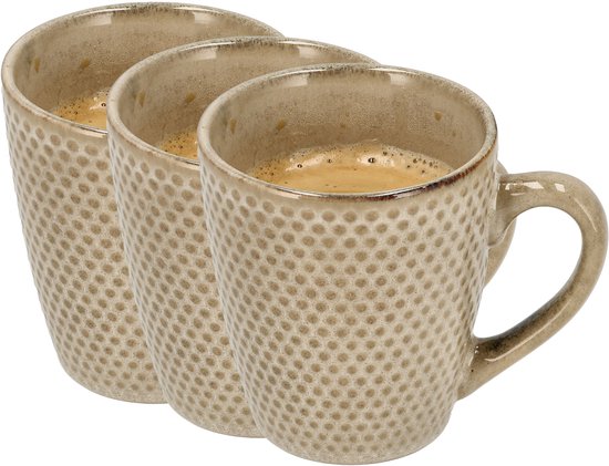 Koffiekopjes Set van 3 – Keramische Koffiebekers 200ml met Oor – Aardewerk Koffiemokken en Theemokken – Kleine Mok voor Koffie, Cappuccino en Espresso