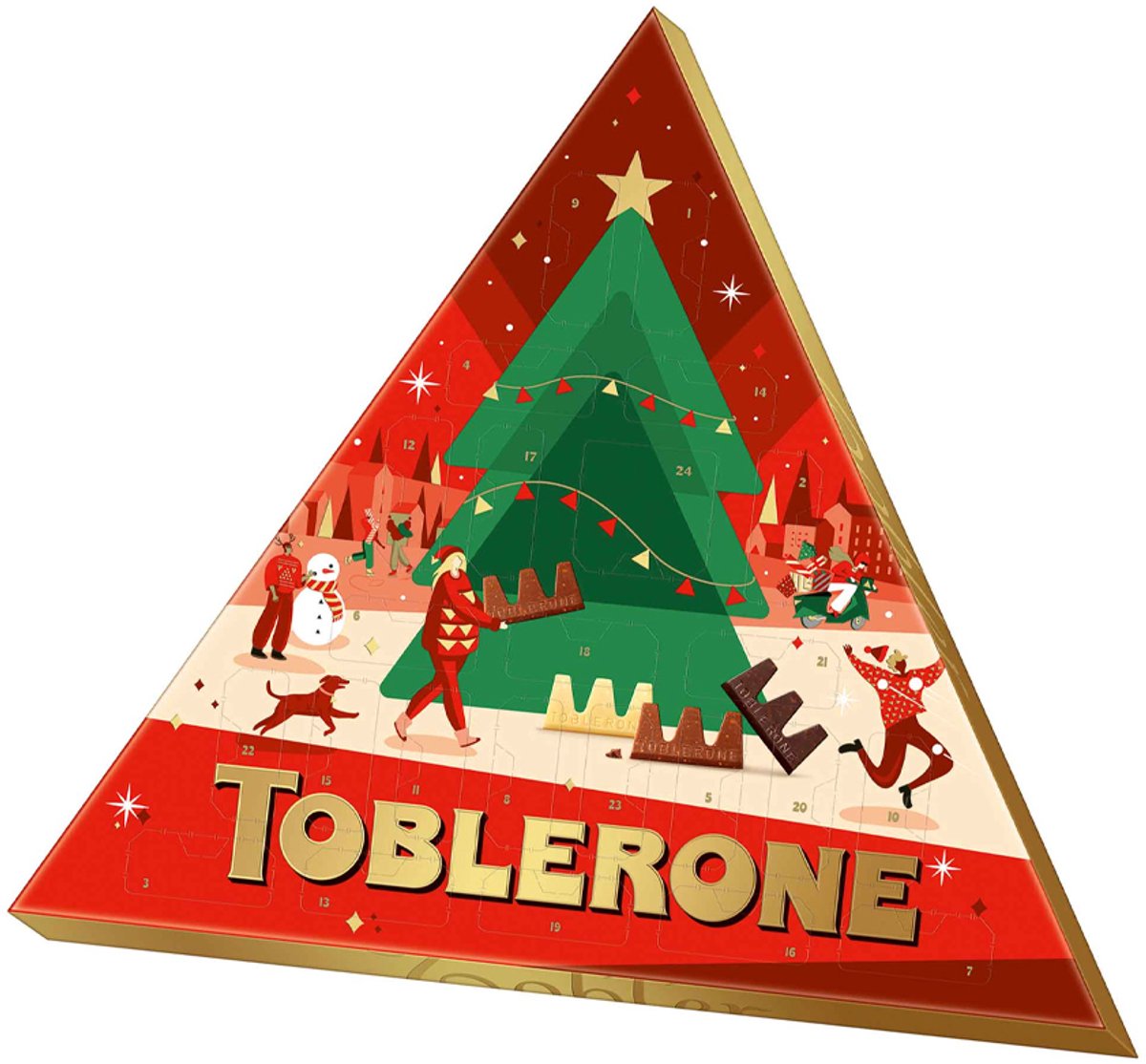 Toblerone Tiny Triangle Adventskalender - Driehoekige Kersteditie Chocolademix van Tiny Classic, Dark & White - 200g