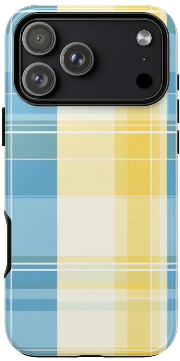 Ocean Blue en Geel Geruit Patroon – Telefoonhoesje Geschikt voor iPhone 17 Pro Max