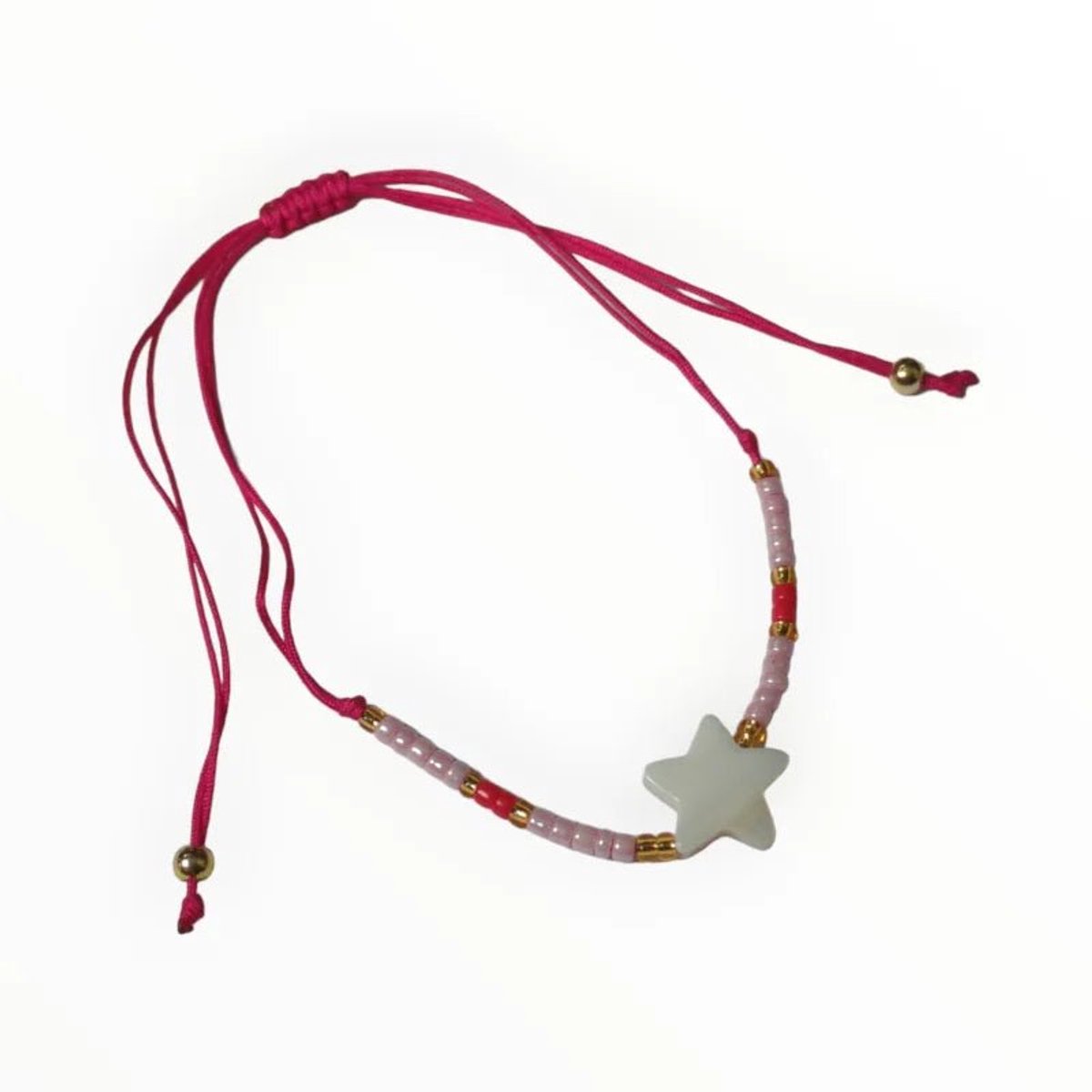 Aramat Jewels | Armbanden | Verstelbare Armband Met Kraaltjes En Schelp Ster | Donker Roze | |2mm | Metaal | Kinderen, Volwassenen | Verkleurd niet