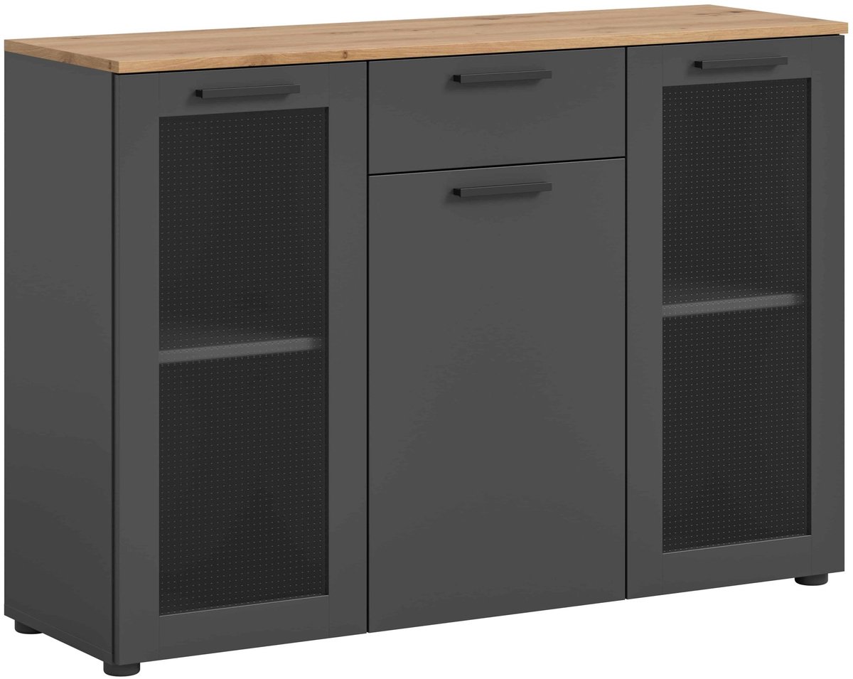 Furnilux Niklas ladekast basaltgrijs NB Artisan eiken NB glas - 38x120x84cm glas, eiken