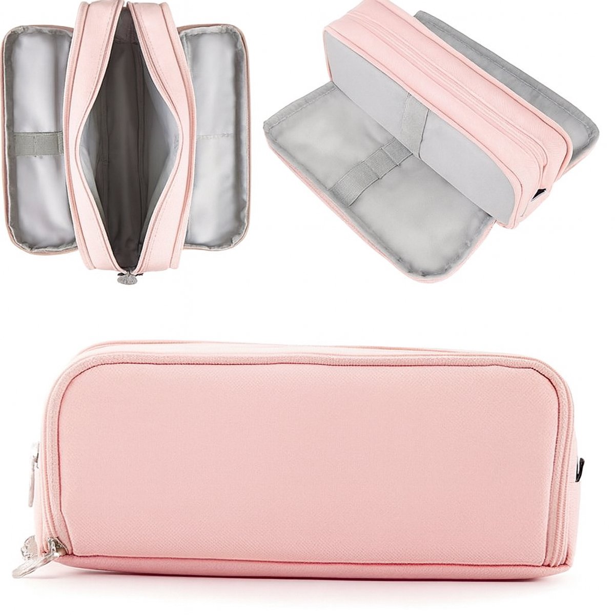 Etui Meisjes & Jongens - (Accessoires Niet inbegrepen) - Met 3 Vakken - Tekenetui - Pennenzak - Pennenetui - Schooletui - Make Up tas tasje organizer - Schoolspullen - Pennen Zak voor Schooltas - Pennenbak - Teken - Roze