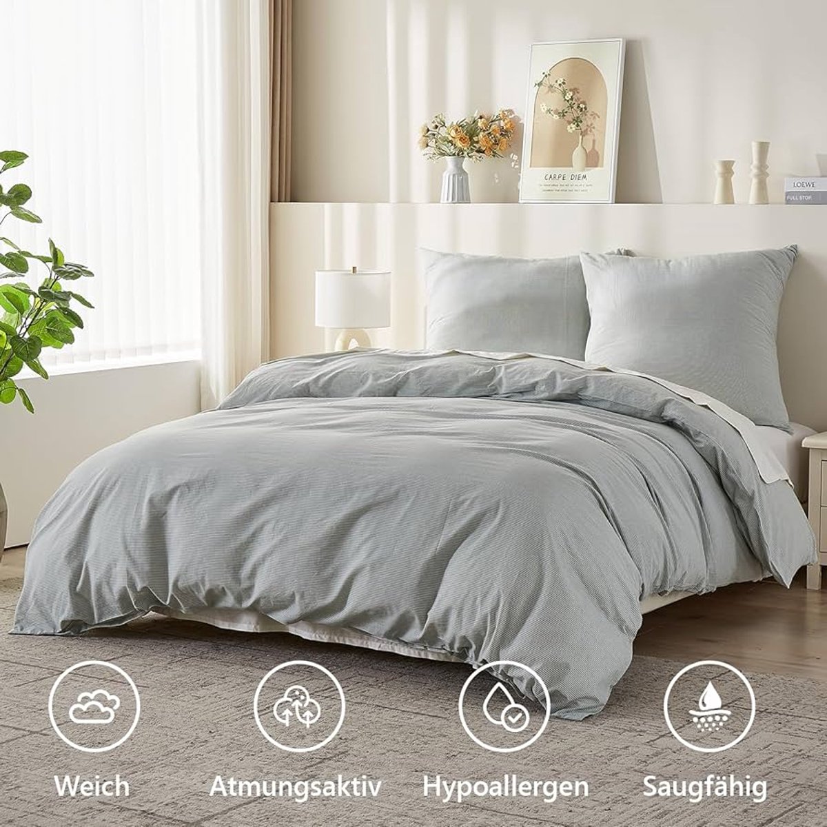Image of 100% Katoenen Beddengoed - Ademend en Comfortabel - Set van 1 - Streepdesign - 155x220cm