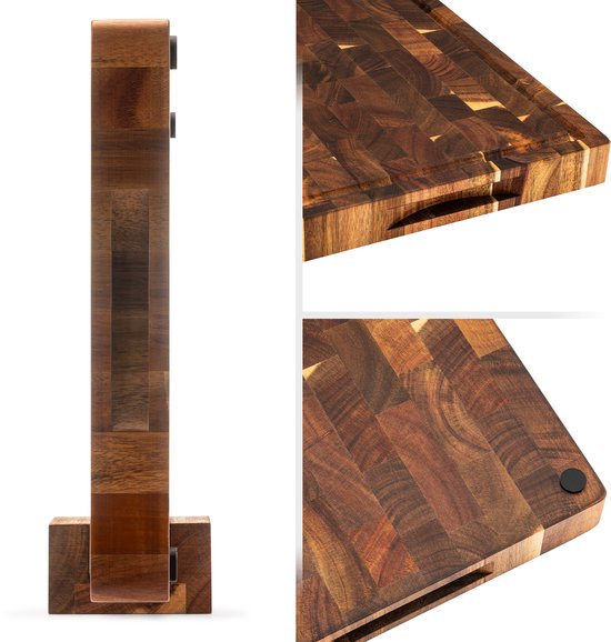 Awudha - Set de planches à découper en bois d'acacia - Avec canal à jus, poignées antidérapantes - Idéal comme planche à boire, bloc à découper et planche à découper pour la Cuisine