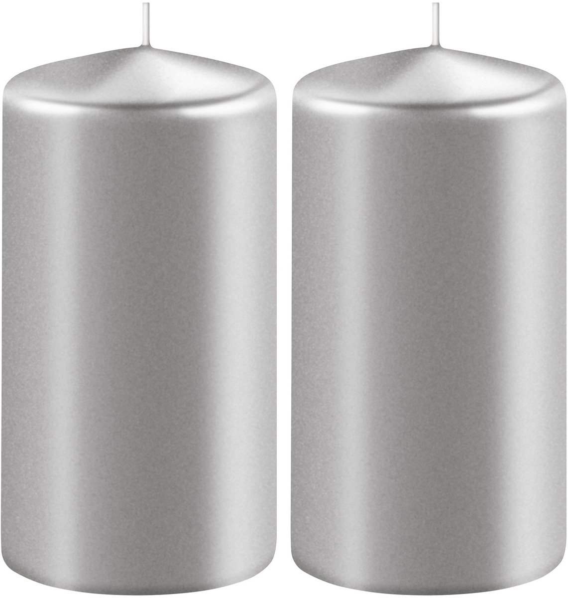 Enlightening Candles Cilinderkaars stompkaars - 2x - zilver - D6 x H15 cm - 58 branduren - Dikke kaarsen - Voor kandelaar of plateau