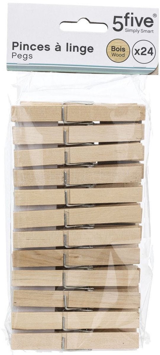 5five Wasknijpers - 72x stuks - hout - naturel - 9 cm - Was ophangen - Was knijpers