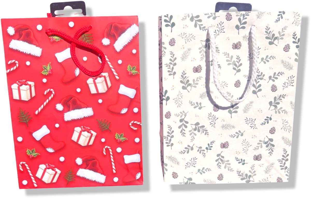 4 Luxe Kerst Cadeautasjes A5 formaat 23x18x9cm - Kerst Papieren cadeautasjes met Full-color bedrukking