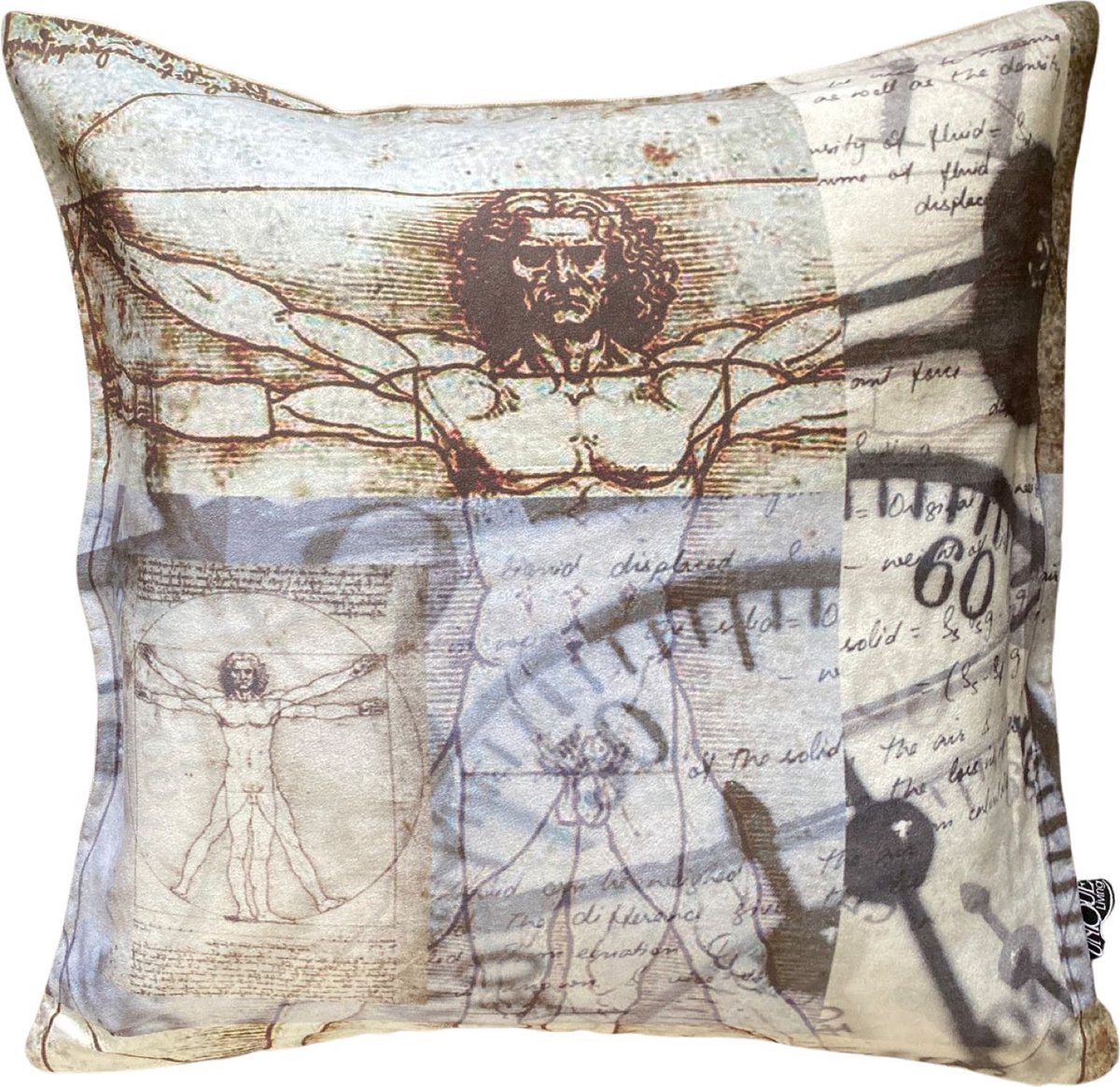 Unique Living 6 stuks - kussenhoes - sierkussenhoes - Leonardo Da Vinci - 45 x 45 cm - rits - klassiek - linnen achterzijde natuurtint - licht blauw - beige - ecru