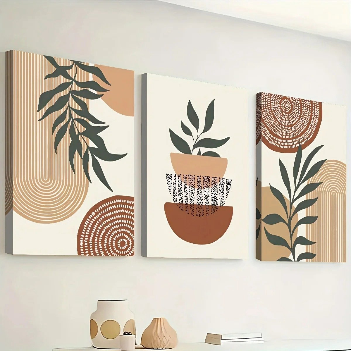 Canvassen Set Abstract Boho - 3 Stuks – Kunst Boheemse Stijl – Moderne Wanddecoratie – Abstracte Ontwerpen – Canvas High-Definition Print – Schilderij 30x40x1.5 cm