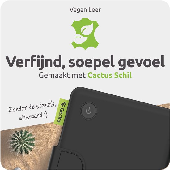 Gecko Covers Cactus Cover Hoes geschikt voor Kobo Clara Colour / Kobo Clara BW / Tolino Shine Color - E-reader Hoes - Slaap/Wake functie - Zwart van Gecko Covers — afbeelding 3