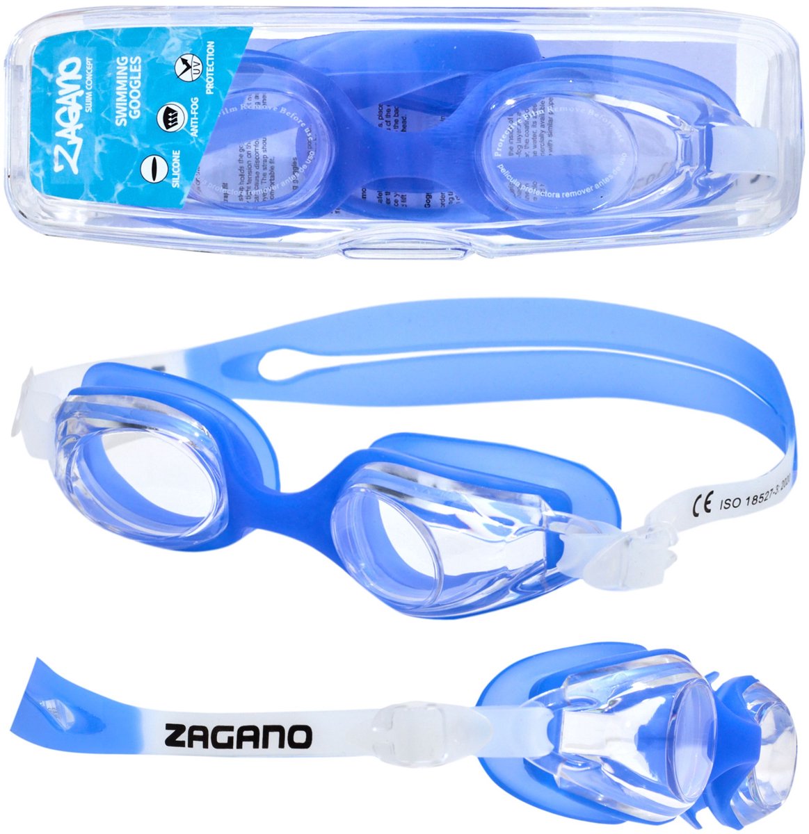 ZAGANO - Zwembril - Juniormaat - Anti-Fog - UV Bescherming - Verstelbare siliconen band - Zwembril kinderen