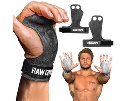 JerkFit RAW Grips – 2-vinger leren handgrepen – Volledige palmbescherming – Voor WODs, gewichtheffen, calisthenics & pull-ups – Verstelbare polsband – Maat XL