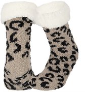 Apollo - Dames - Huissokken - Panterprint - Antislip - One Size - Bruin
