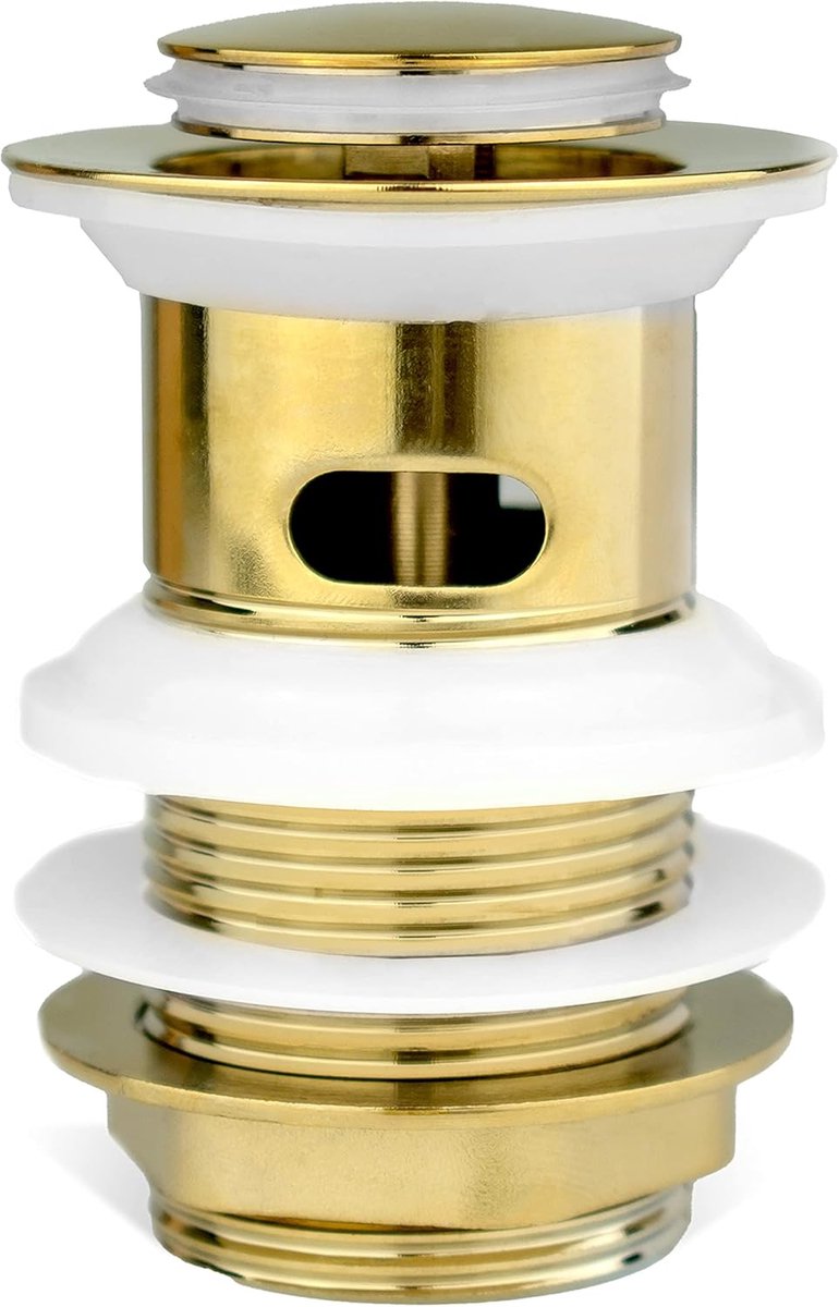 Vervangende wastafelafvoer met gouden gleuf | Premium messing opklapbare wastafelstop | Standaard G 1 1/4" BSP-aansluiting | 1 st.