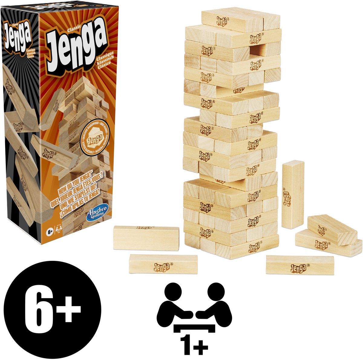 Klassieke Jenga Blokken van echt hardhout Stapeltorenspel voor kinderen vanaf 6 jaar 1 of meer spelers — afbeelding 5