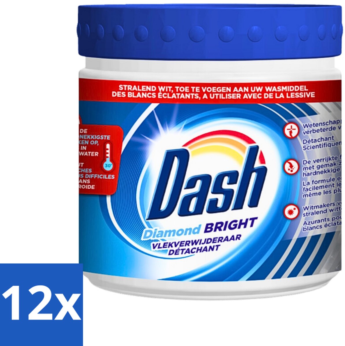 12 x Dash - Diamond Bright - Vlekverwijderaar Poeder - Voor Witte Was - 500 g - Vlekkenverwijderaar - Witte Was - Waspoeder - Optische Witmakers - Vlekken Verwijderen