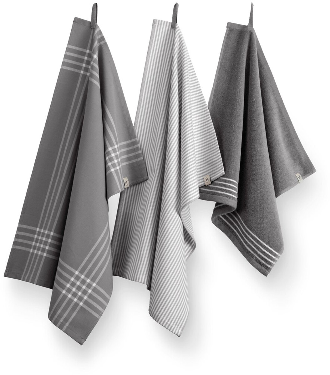 Walra Keukenset Superior Kitchen Set - 2x 50x70 + 1x 50x50 - 100% Katoen - Antraciet / Wit
