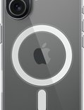 Transparant hoesje voor iPhone met grijze tint en MagSafe-ring.