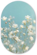 Muurovaal 40x60 cm - Ovale wanddecoratie Stengels - Bloemen - Lucht - Wit - Ovalen schilderij - Muurdecoratie woonkamer - Kamer decoratie - Schilderijen - Wandcirkel