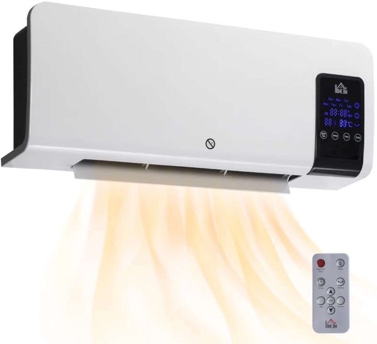 Elektrische Kachel - Wandmontage - 2000W - Verwarming - met LED-display - met 2 Warmtestanden - Verwarmt Ruimtes tot 20m² - Oscillerende Functie en Timer - Wit