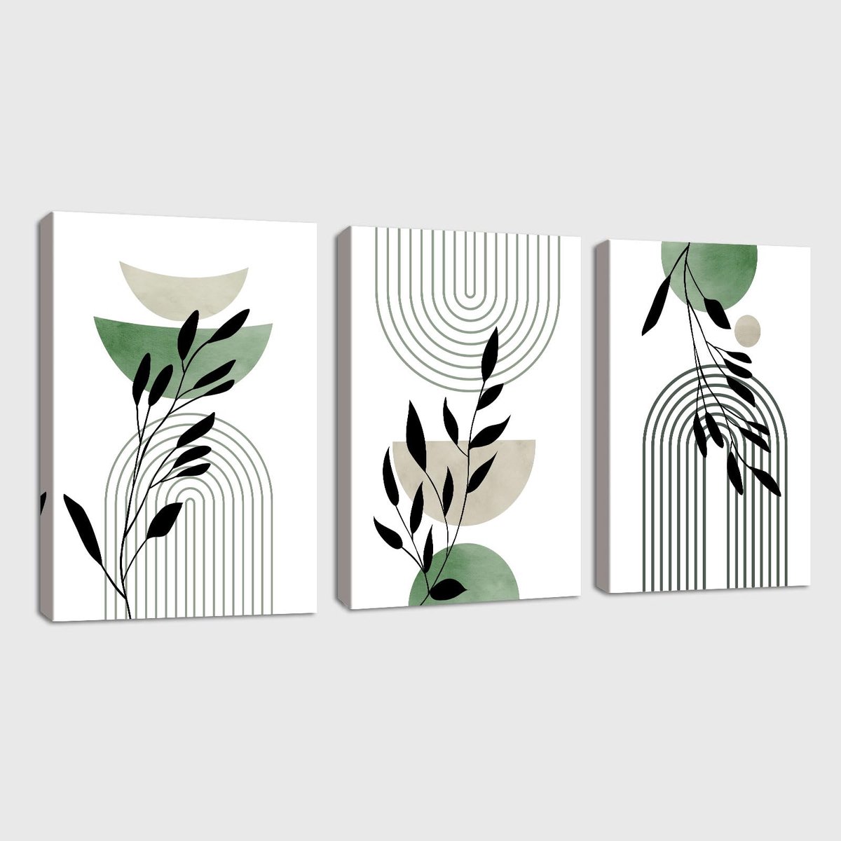 Azomor® Set van drie moderne wanddecoraties met plantenmotief en houten frame