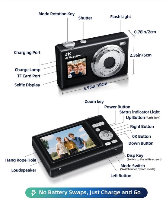 Appareil Photo Compact Numérique 4K 48MP - Zoom 16x, Idéal Voyage | Neuf, Marque Générique, Origine Chine