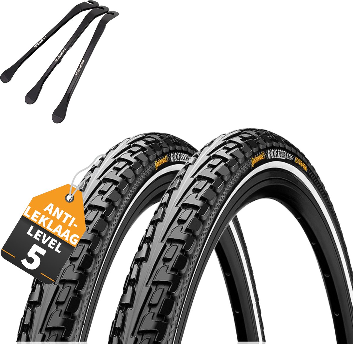 2x Continental buitenband Ride Tour Zwart Reflex 26 x 1,75 (47-559) + 3x MSZweirad bandenlichter