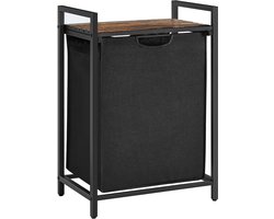 Wasmand, vuilewasmand, met opbergrek en uitschuifbare afneembare waszak, stevig en duurzaam metalen frame, grote capaciteit van 65 liter, geschikt voor wasruimte, slaapkamer en badkamer, 50 x 33 x 72 cm, zwart