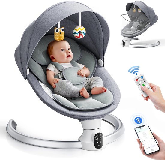 Balancelle électrique TrendWave pour bébé – Avec application et télécommande – Balancelle Bébé – Comprend un pèse-bébé – Harnais 5 points