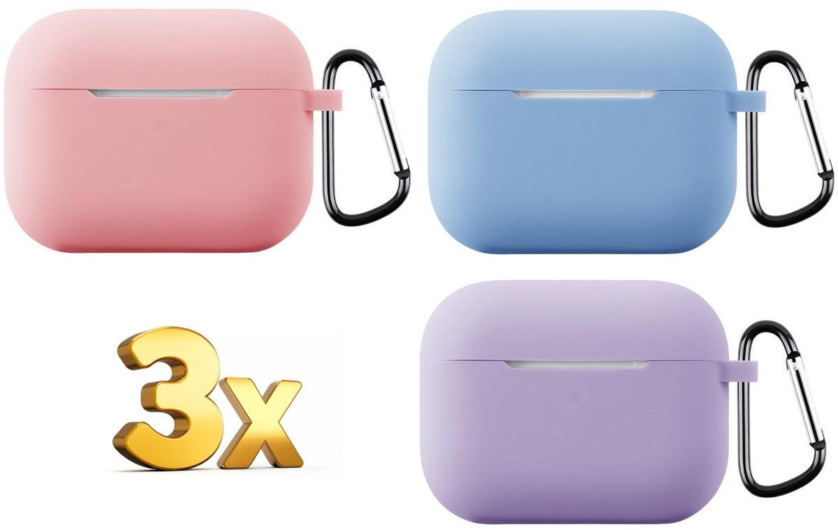 Telestore - hoesje geschikt voor AirPods 4 en AirPods 5 soft case cover - 3 stuks roze blauw paars - TPU hoesje Beschermhoes - AirPods 4 en 5 Cover - AirPods 4 / 5 hoesje - Geschikt voor Apple AirPods 4 en Airpods 5 - gel hoesje met sleutelhanger