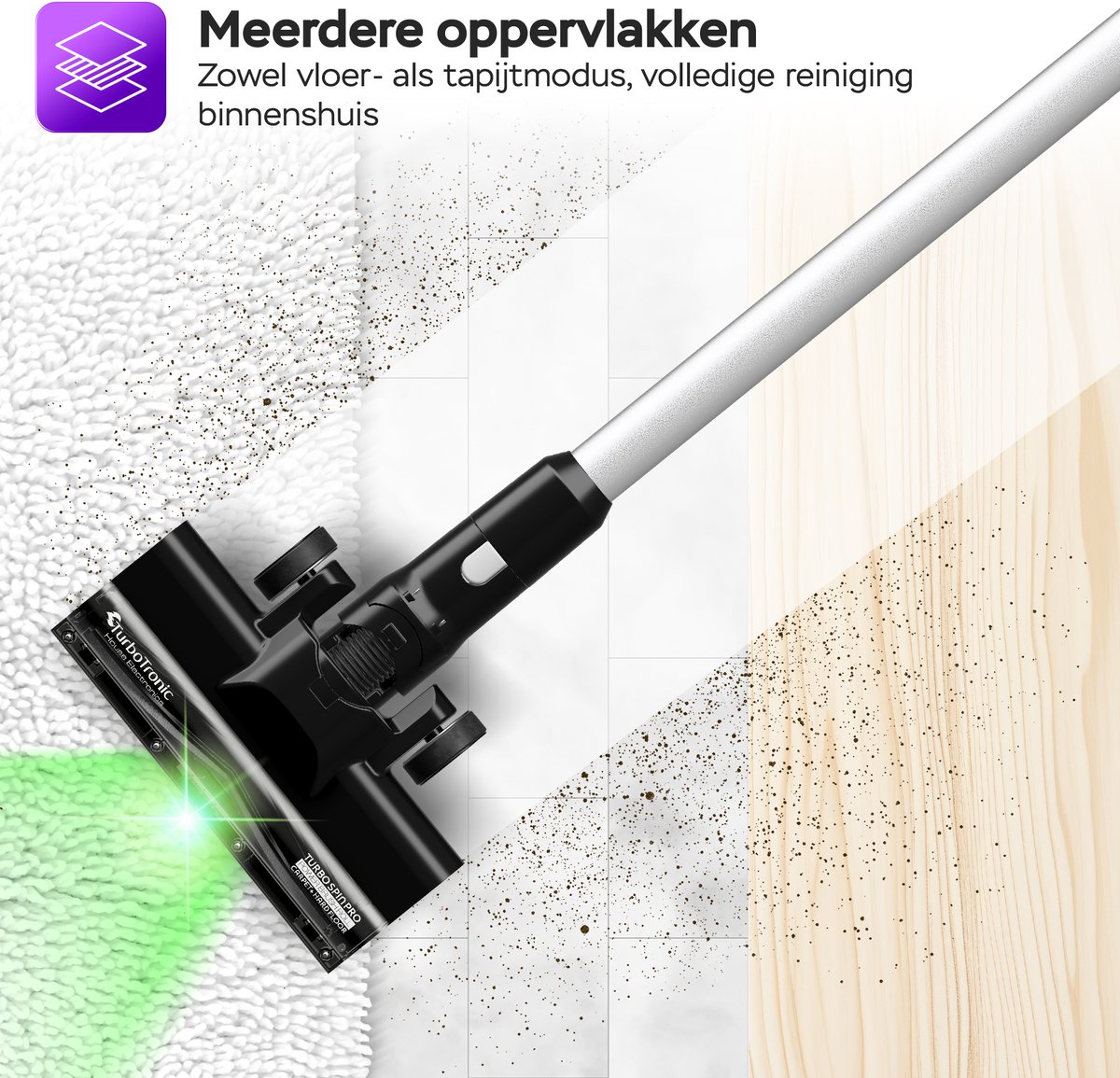 TurboTronic AIV6 Steelstofzuiger met kruimeldief zonder zak - Draadloos - Hoge zuigkracht - HEPA - lichtgewicht - 2 Snelheden - Geschikt voor harde en zachte vloeren - Zwart-Wit – foto 4