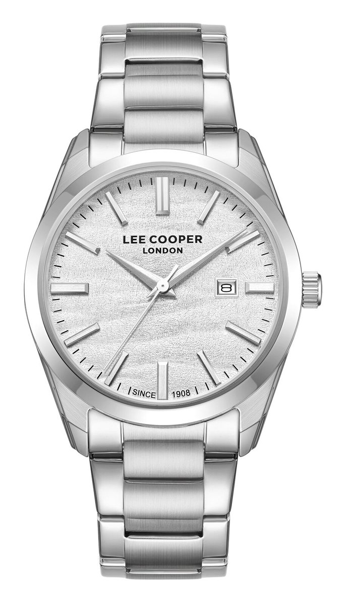 Lee Cooper LC08231.330 - Horloge - Polshorloge - Analoog - Heren - Mannen - Stalen band - Metaal - Rond - Strepen - Datumaanduiding - Briljant - Zilverkleurig - Wit - Zwart