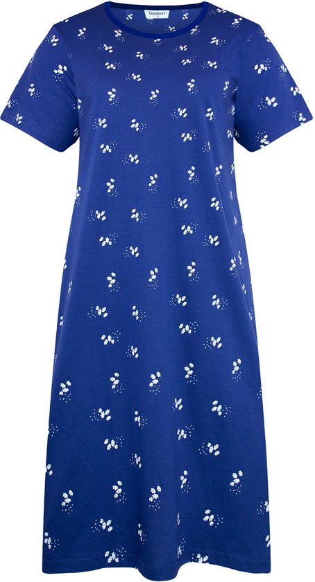 Chemise de nuit à manches courtes Gaubert Essential pour femme - Katoen peigné de Premium - Imprimé floral intégral - Blauw - Taille L - GB- 6808