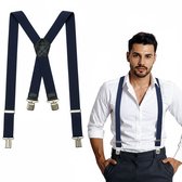 DIVERZA Bretels Heren Volwassenen – Bretels met stevige brede clips – Cadeau voor Man – 4 clips – Bretels Elastisch – Blauw